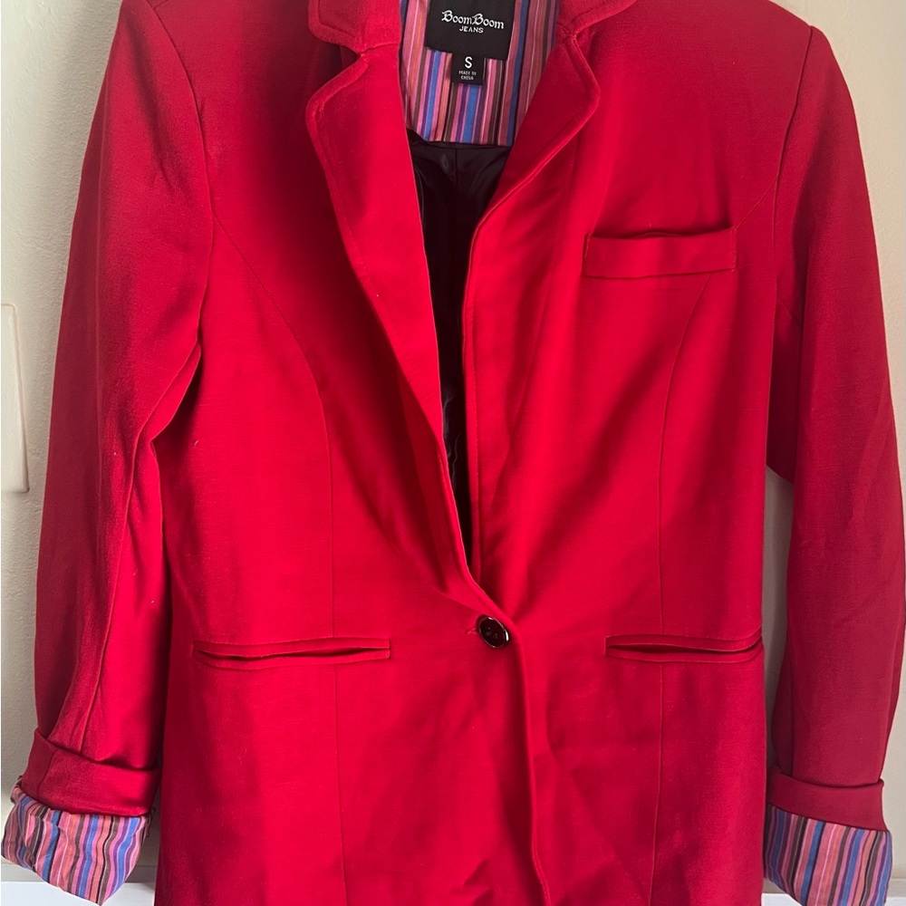 Boom Boom Jeans Red Blazer Single-Breasted Notched Lapel